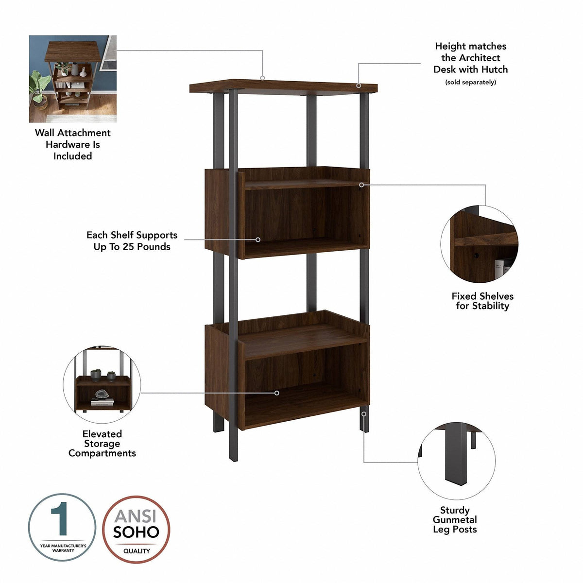 Walnut L-Shaped Desk with Lateral File Cabinet A425240