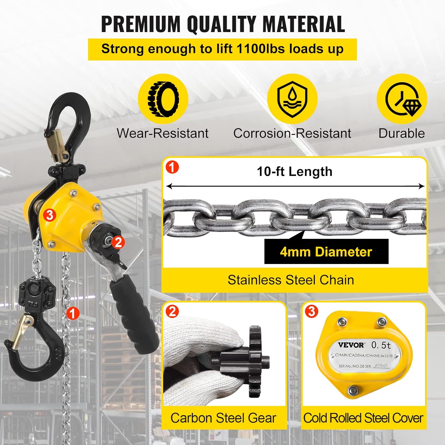 0.5T 10 Ft Alloy Steel G80 Chain Lever Hoist with Hook Pack of 2 G21980