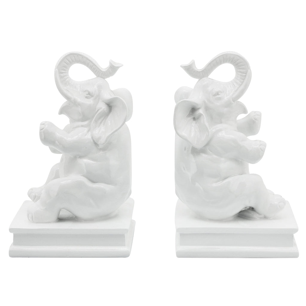 White Polyresin Elephant Bookends F212