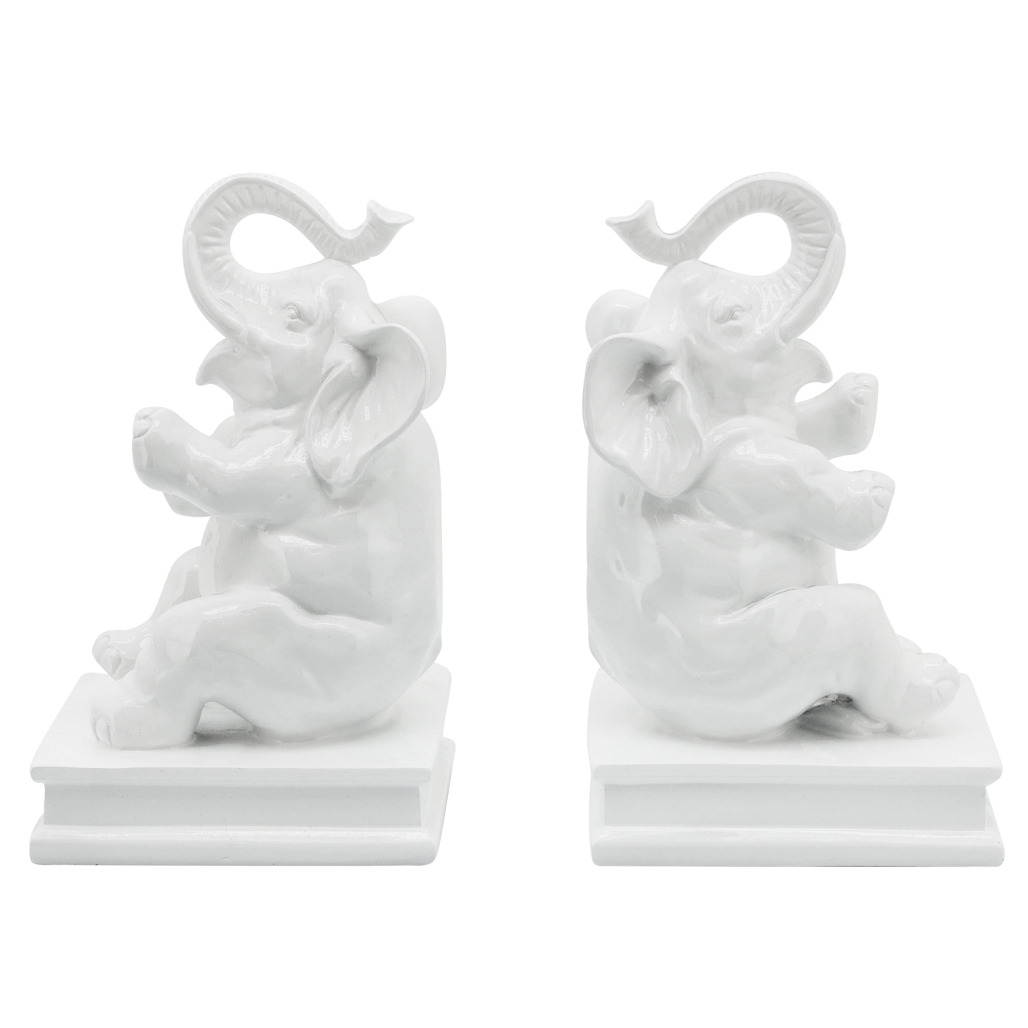 White Polyresin Elephant Bookends F212