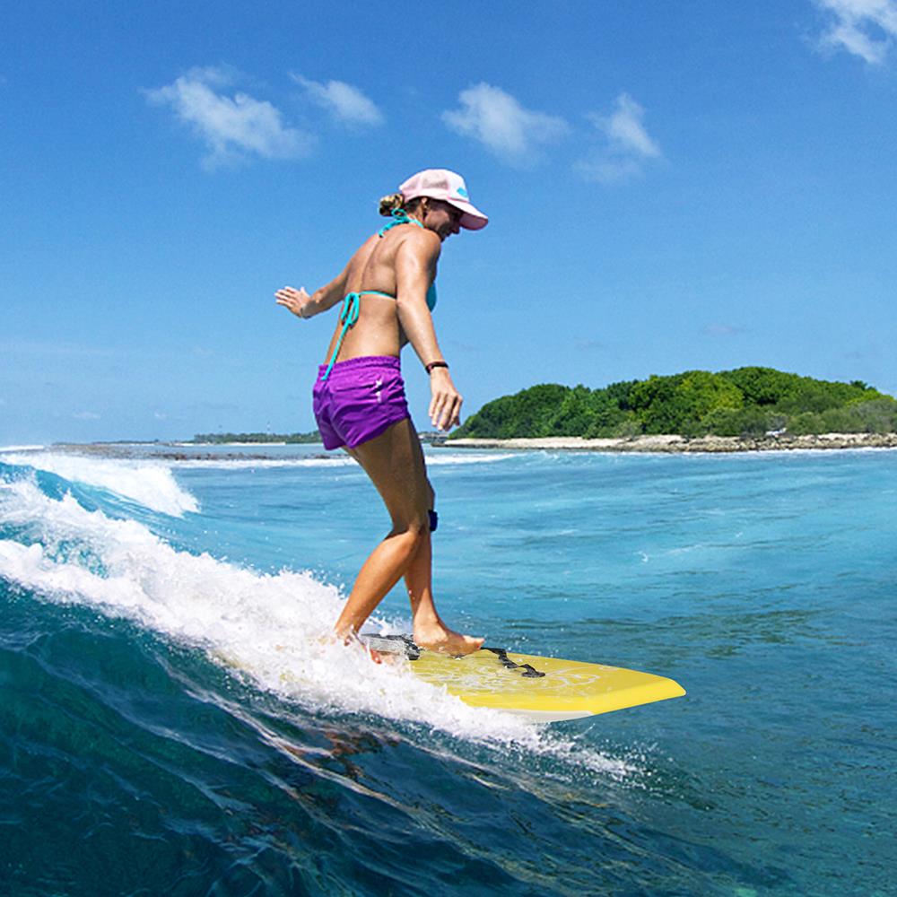 Yellow Lightweight Bodyboard with EPS Core and Wrist Leash H195