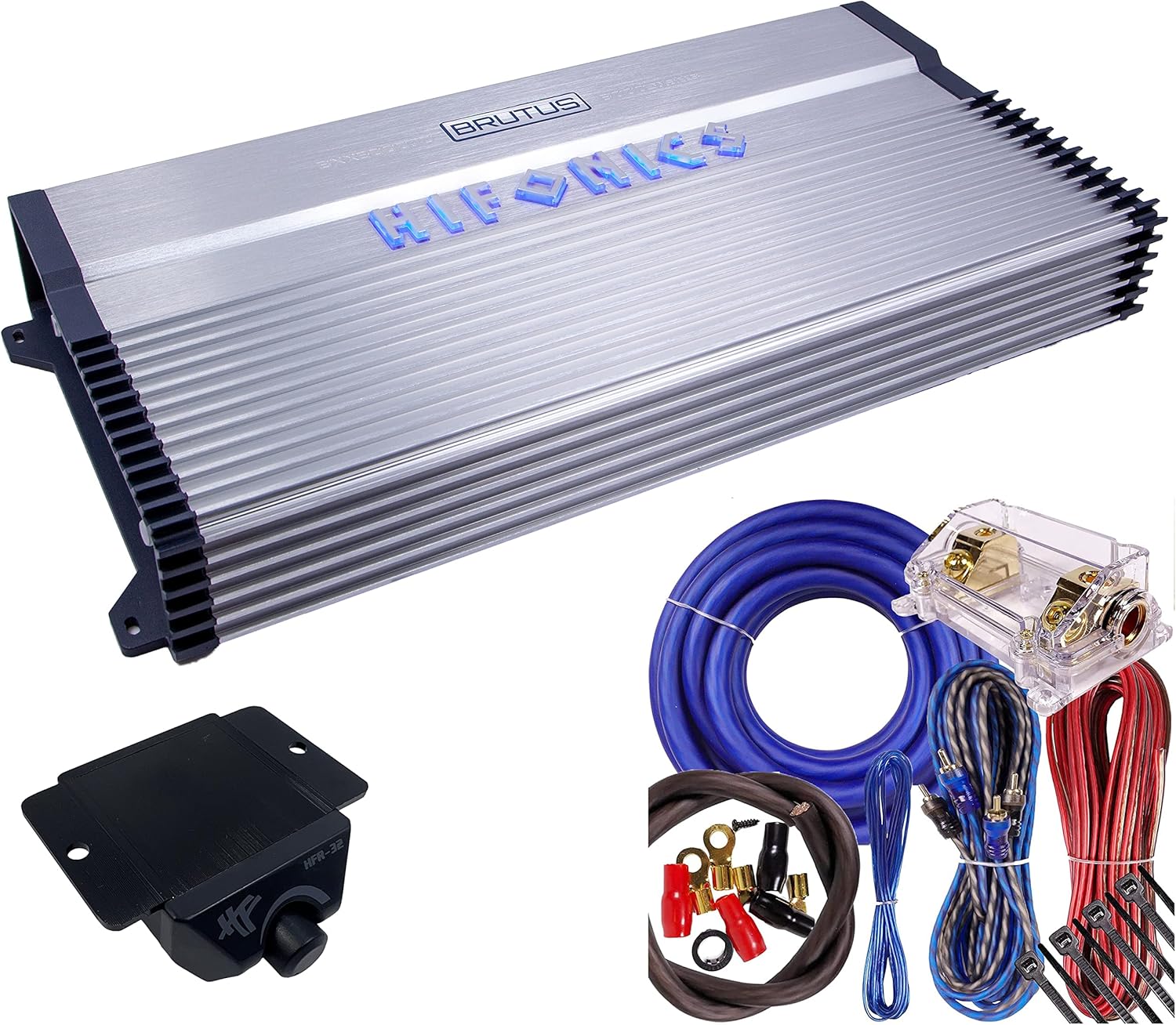 6000 Watt RMS 1-Channel D Class Car Audio Amplifier with Blue 0 Gauge Installation Kit Bundle O979