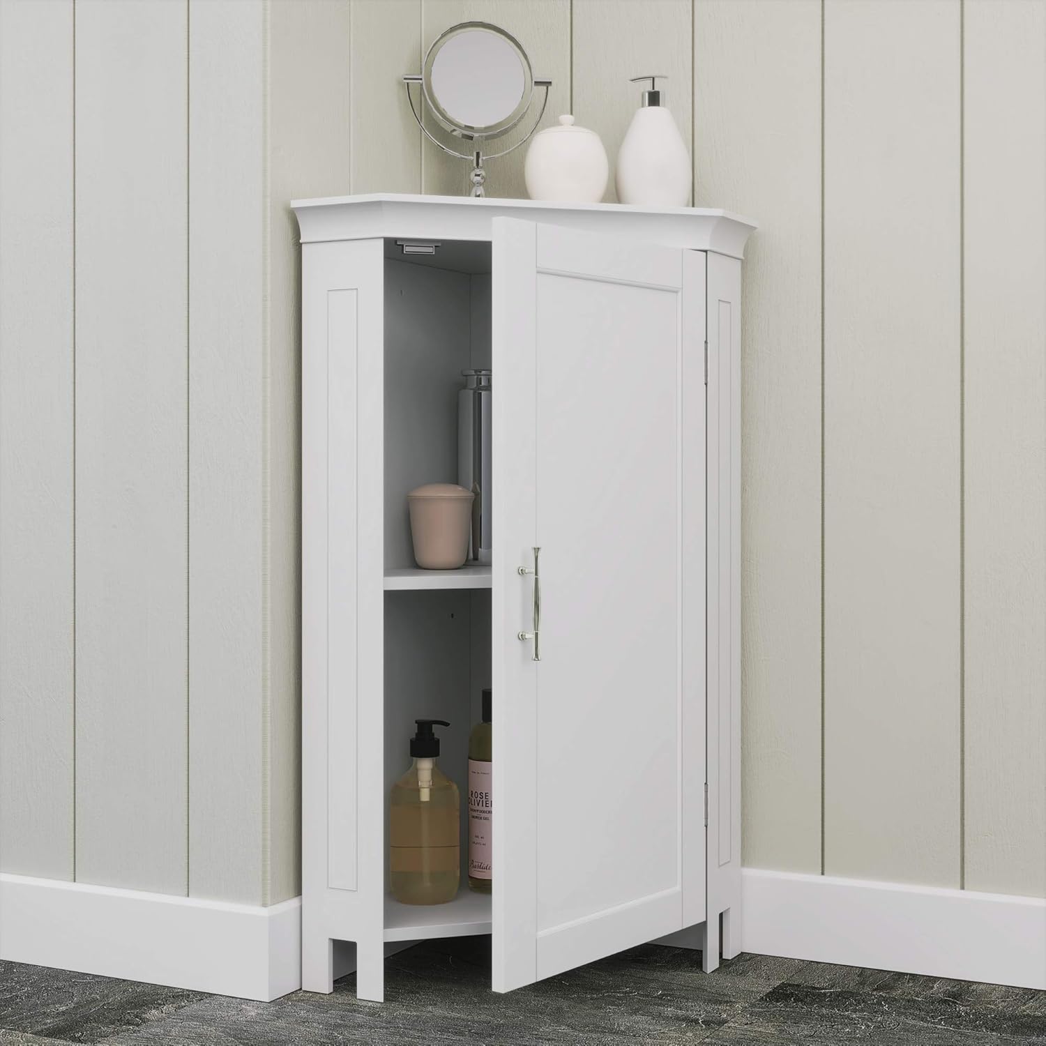 White Single Door Corner Floor Cabinet E18522