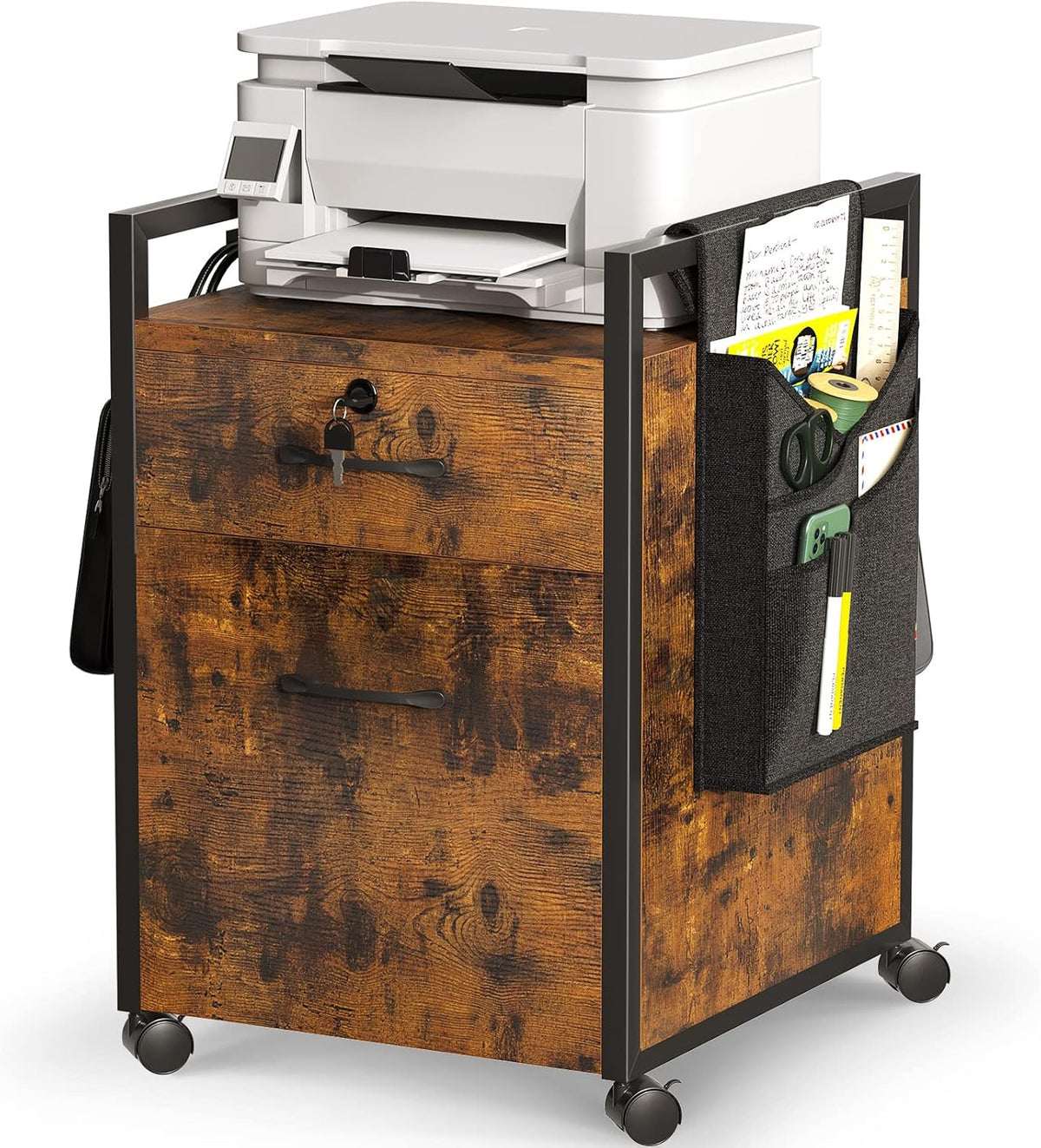 Black 2 Drawer Rolling File Cabinet with Lock D7529