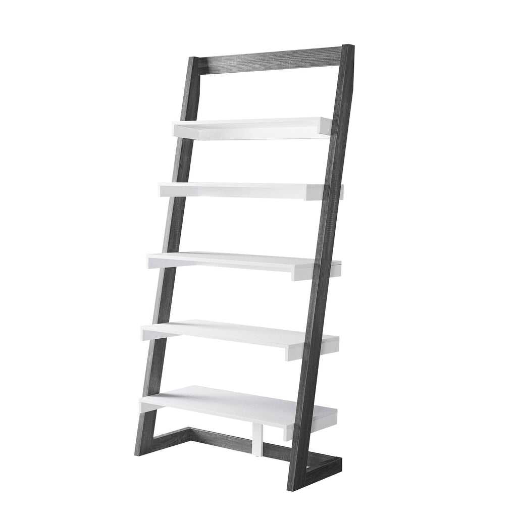 Distressed Grey 5-Shelf Leaning Bookcase H5514