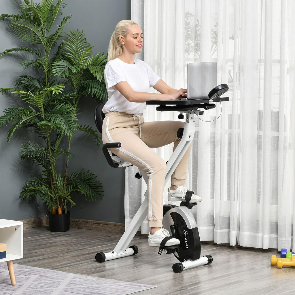 White Stationary Exercise Bike with Adjustable Desktop Q139