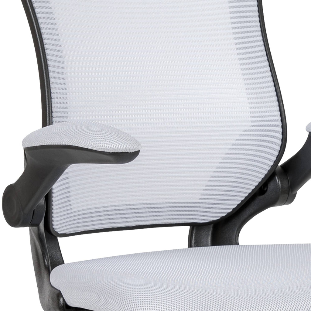 White Mesh Ergonomic Drafting Chair with Foot Ring and Flip-Up Arms P56858