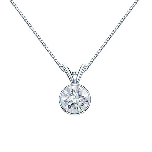 Platinum Bezel-set Solitaire Moissanite Pendant Necklace 16 to 18-inch S880