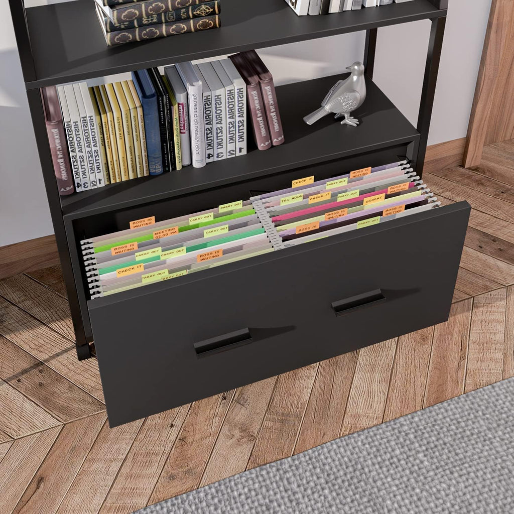 2 Drawer File Cabinet with Bookshelf, Rustic Brown A215