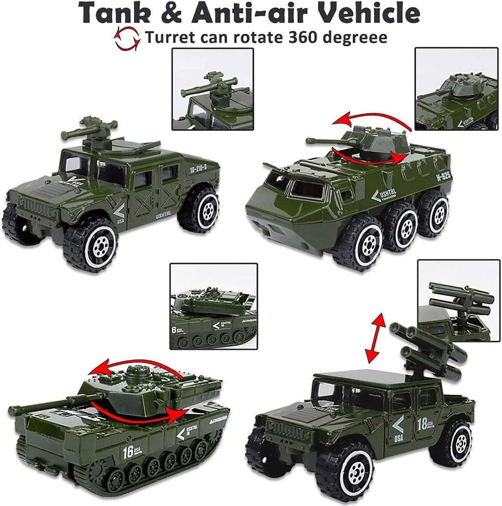 Diecast Military Vehicles 6 Pack Alloy Metal Model Cars Tank Helicopter Panzer Anti-Air Vehicle Playsets N6271