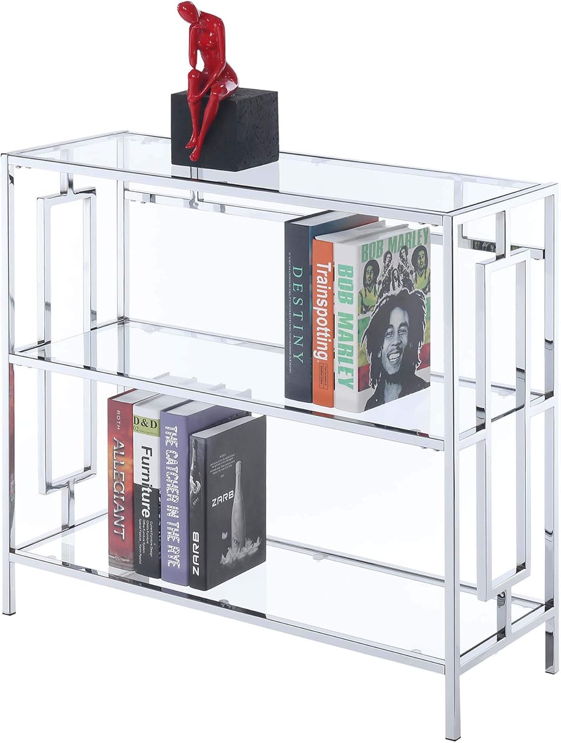 3-Tier Bookcase with Clear Glass and Chrome Frame X8253