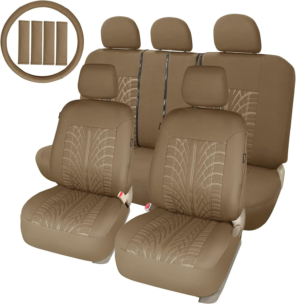 Tan Car Seat Covers Set 17pcs Combo Pack with Airbag K500