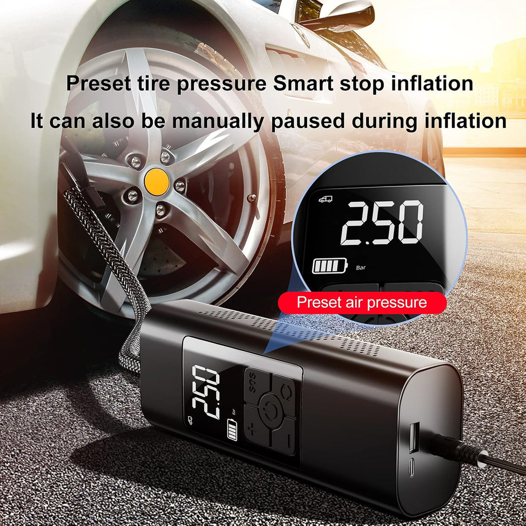 Portable Air Compressor Tire Inflator 150 Psi Wireless Electric Air Pump with Digital Pressure Gauge, LED Light, Pack of 2 E6512
