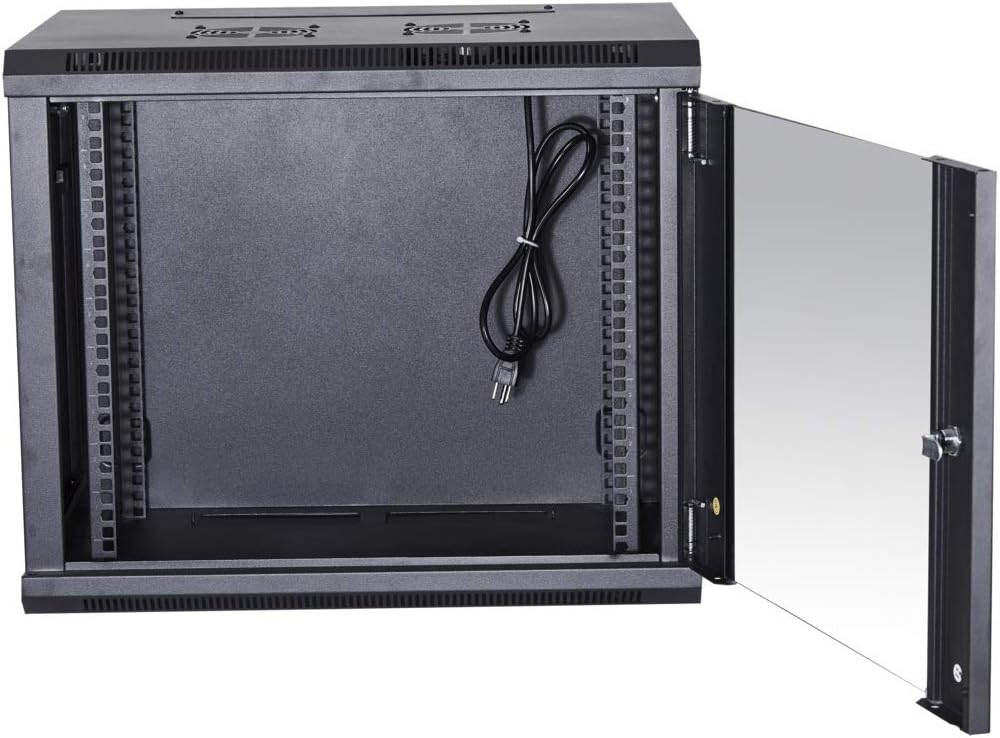 Black 18U Wall Mount Server Rack Cabinet with Locking Tempered Glass Door S611
