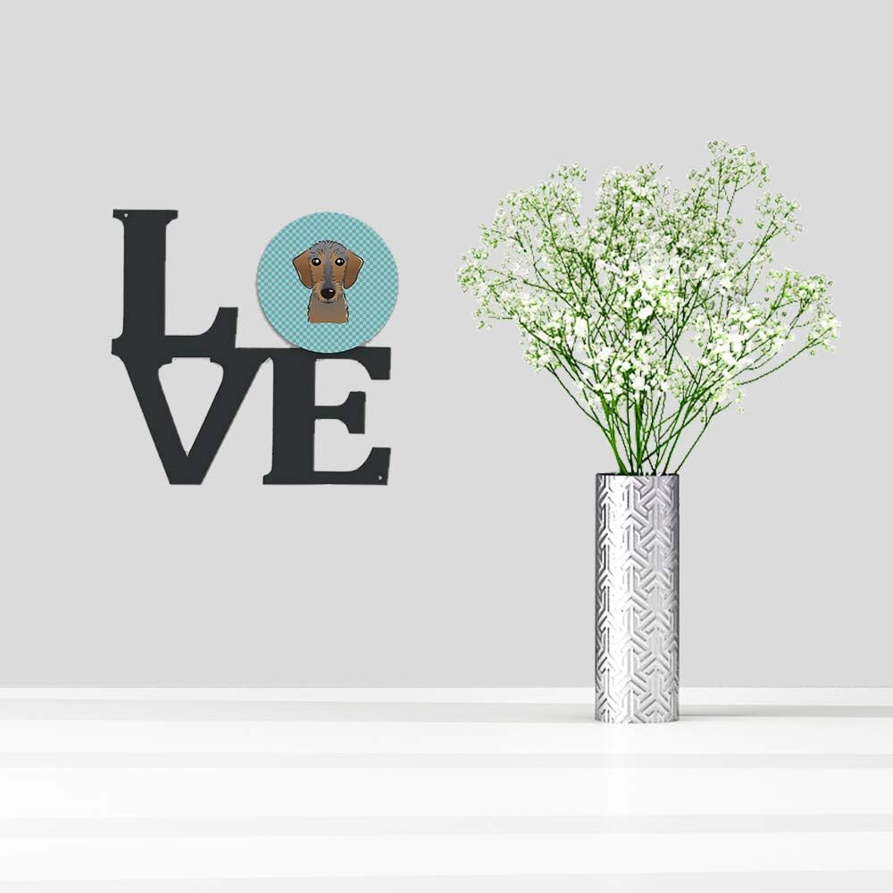 Checkerboard Blue Wirehaired Dachshund Metal Wall Artwork L343086