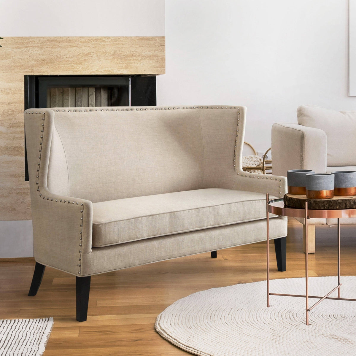 Fabric Wingback Loveseat with Nailhead Accents K272608