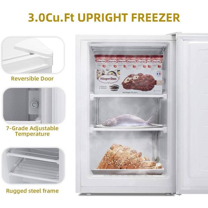 White Compact Upright Freezer with Reversible Single Door N858
