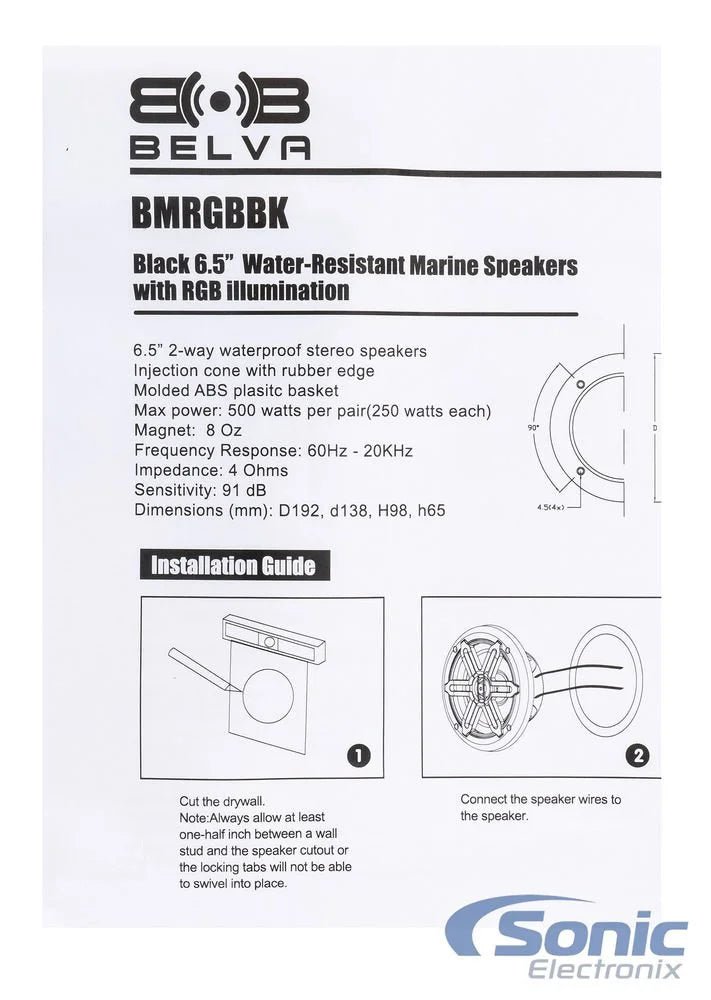 Black 500W 6.5" Marine Speakers with RGB R177253