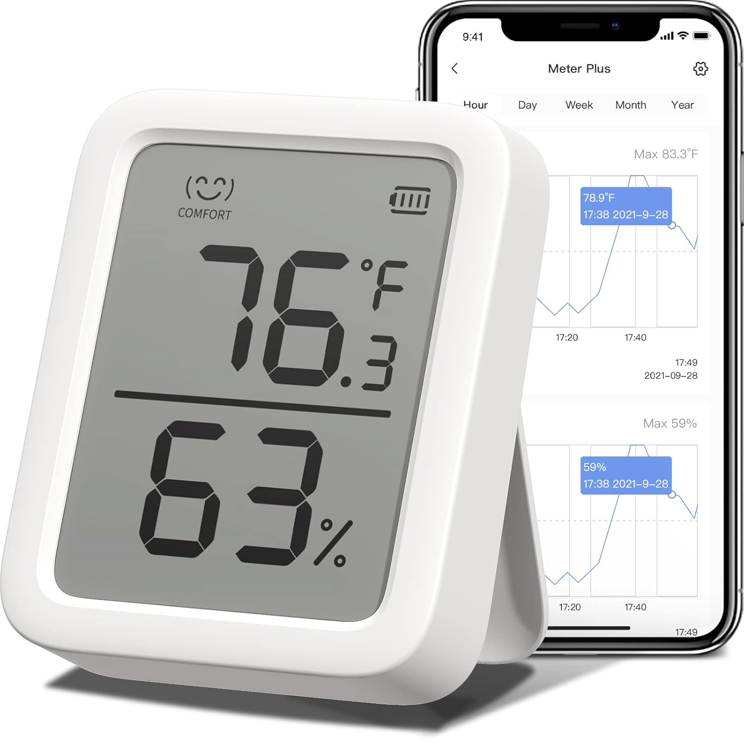 Pack of 2 Bluetooth Thermometer Hygrometer with LCD Display S984424