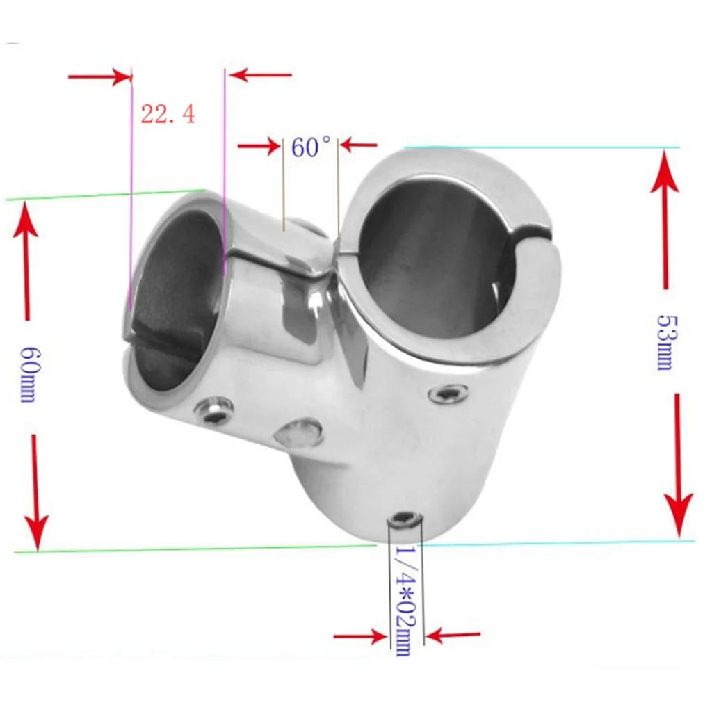 316 Stainless Steel Boat Marine Handrail 60 Degree T Rail Connector Split for 7/8 inch 22mm Tube K357