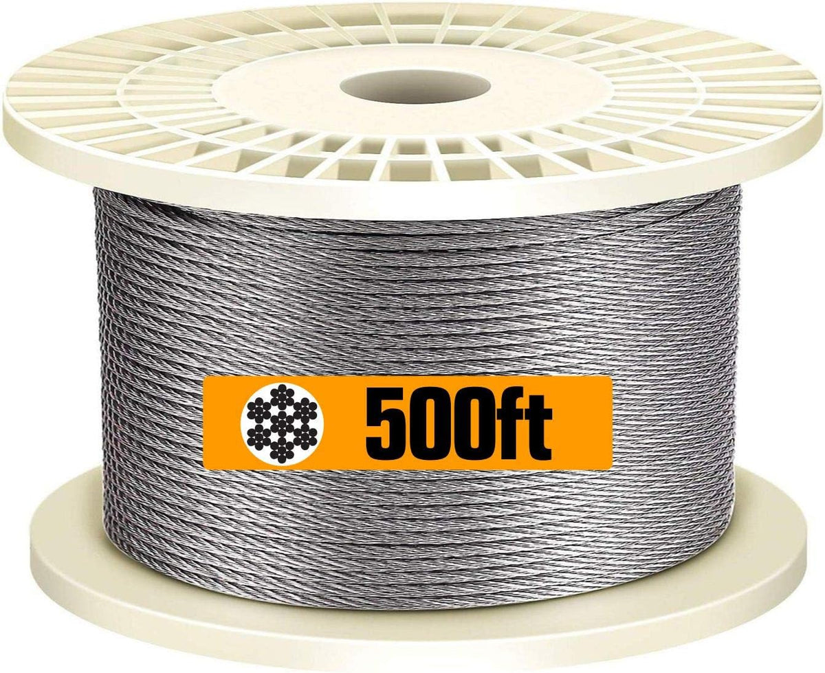 T316-Stainless Steel 1/8'' Aircraft Wire Rope for Cable Deck Railing Kit, Non-Magnetic Marine Grade (500ft) I375127
