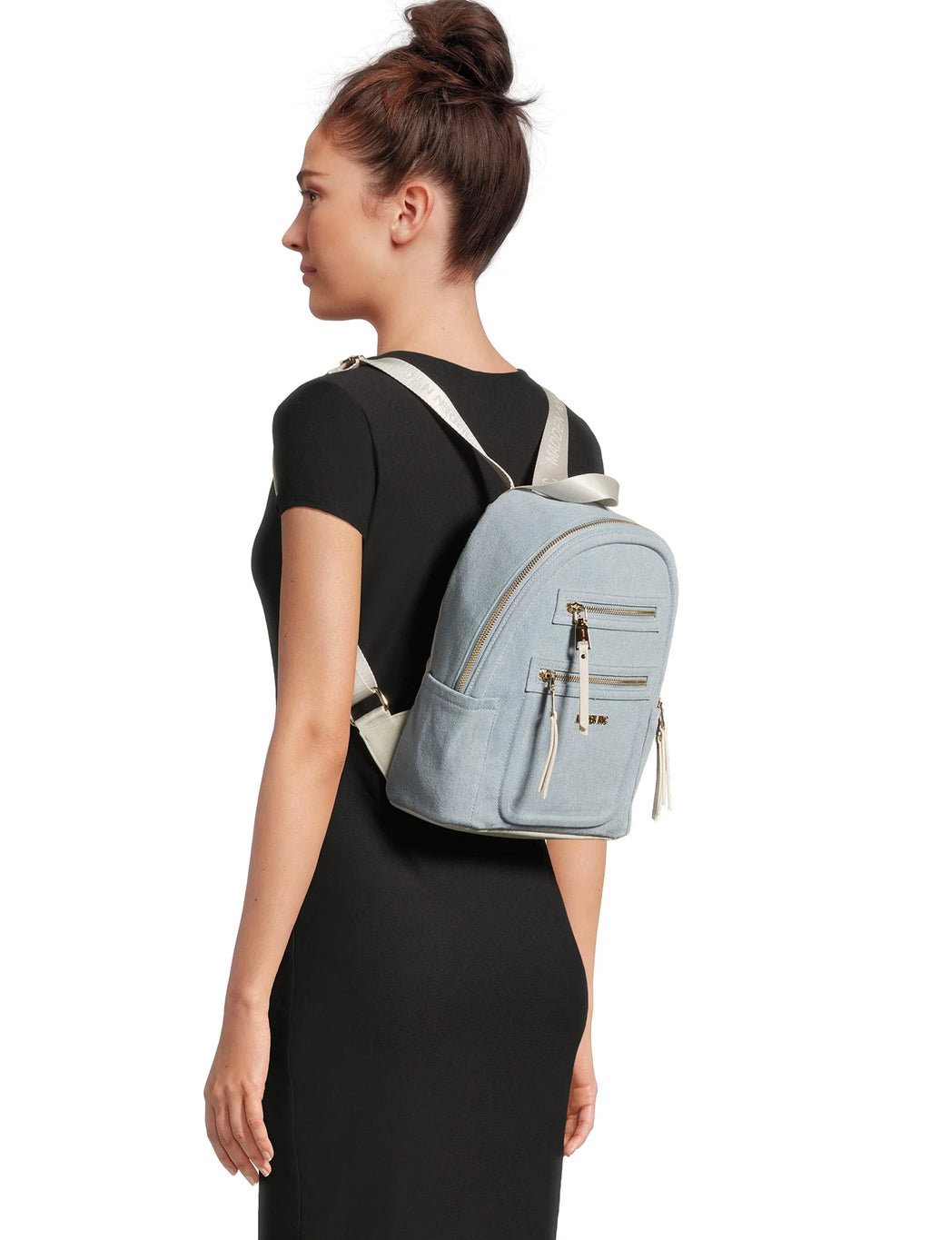 Denim Mini Backpack with Embellished Pouch Z448