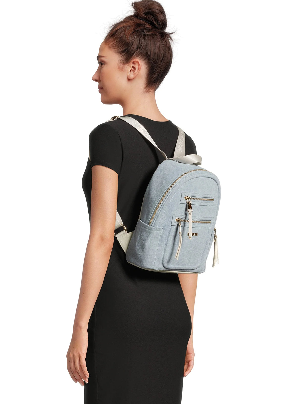Denim Mini Backpack with Embellished Pouch Z448
