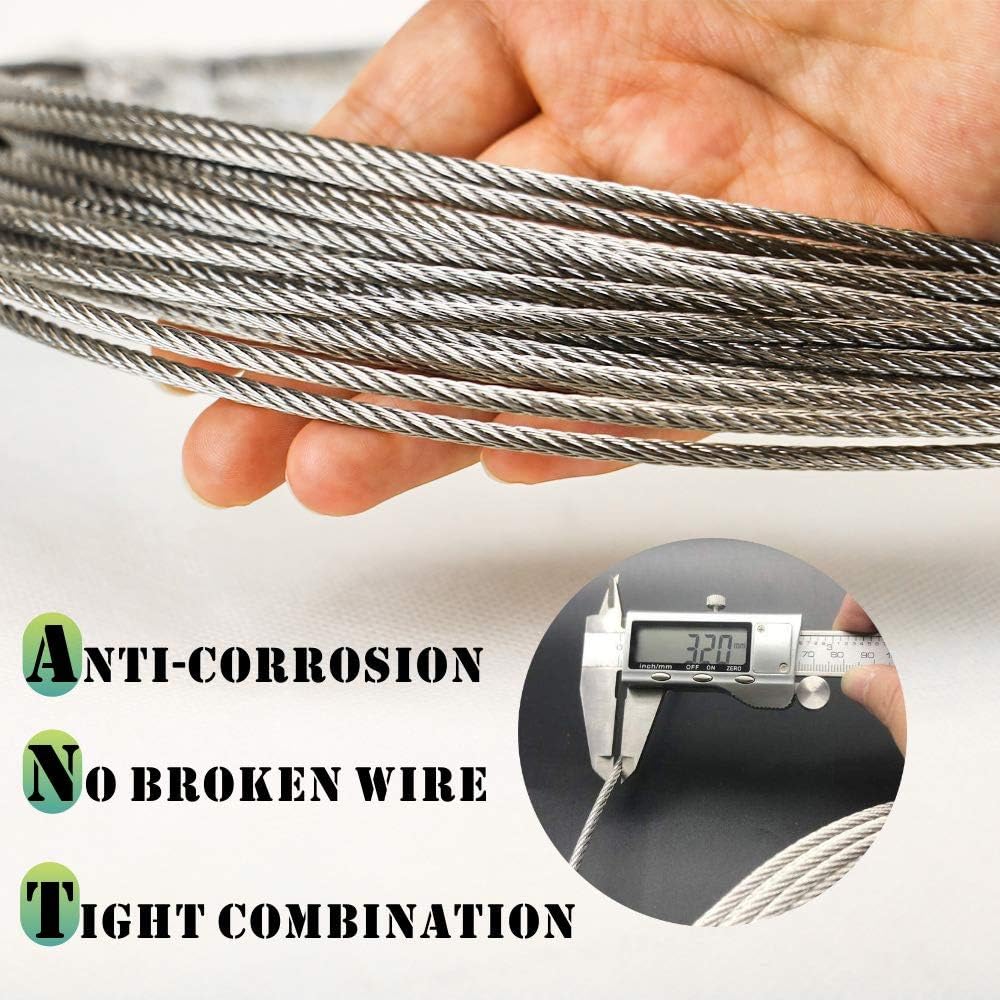 T316-Stainless Steel 1/8'' Aircraft Wire Rope for Cable Deck Railing Kit, Non-Magnetic Marine Grade (500ft) I375127