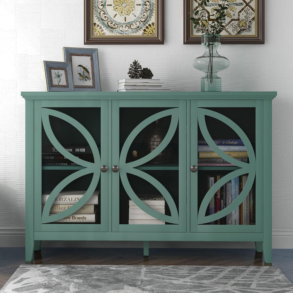 Black Accent Buffet Sideboard with Tempered Glass Console Table Sofa Table with Adjustable Shelves Cabinet G71711