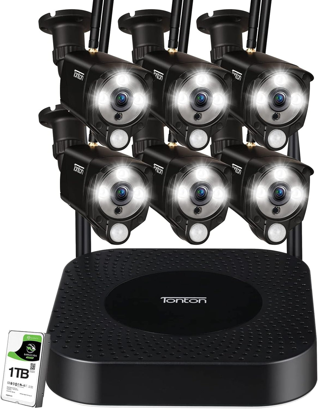 8CH NVR with 1TB HDD and 4PCS 3MP Outdoor Bullet Cameras with PIR Sensor and Floodlight (Black) J2337