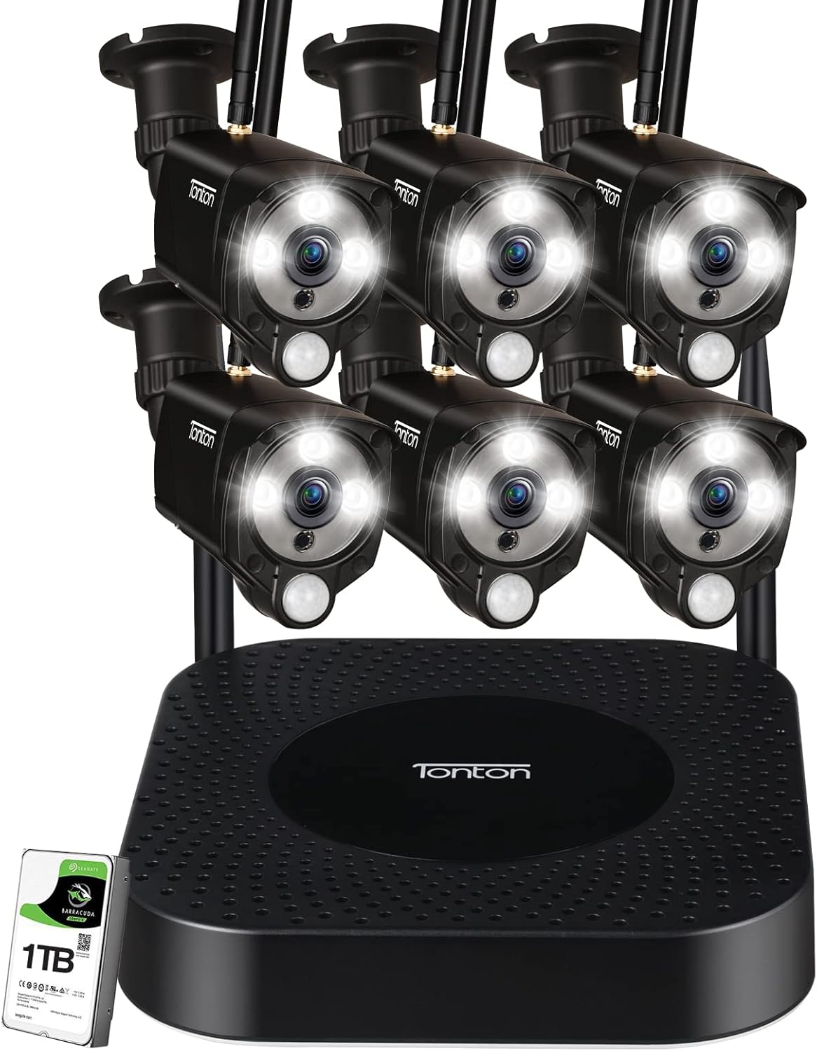 8CH NVR with 1TB HDD and 4PCS 3MP Outdoor Bullet Cameras with PIR Sensor and Floodlight (Black) J2337