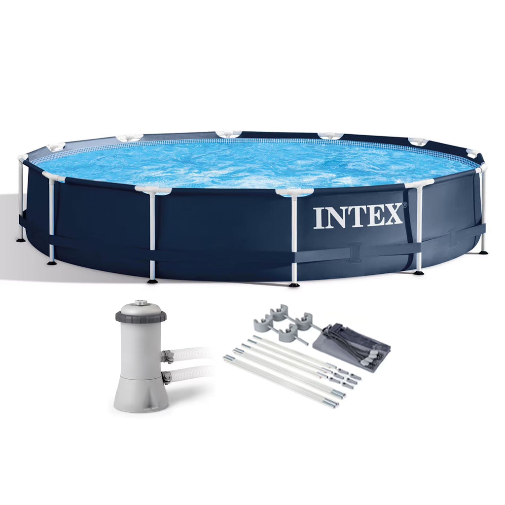 12' x 30" Frame Round Above Ground Swimming Pool Kit with Canopy R43347