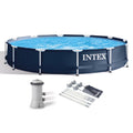 12' x 30" Frame Round Above Ground Swimming Pool Kit with Canopy R43347