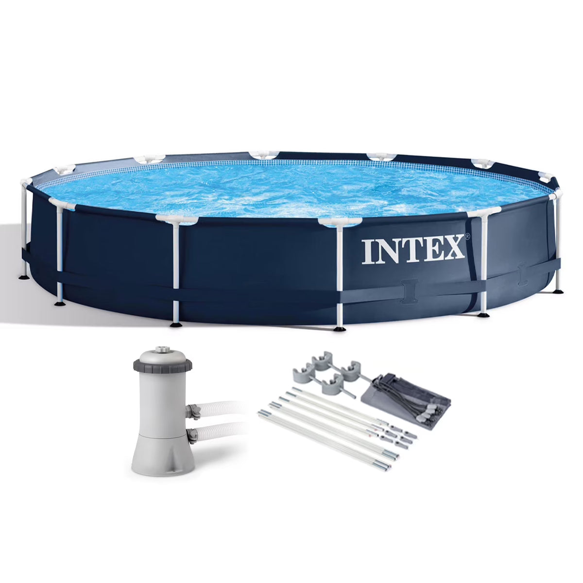 12' x 30" Frame Round Above Ground Swimming Pool Kit with Canopy R43347