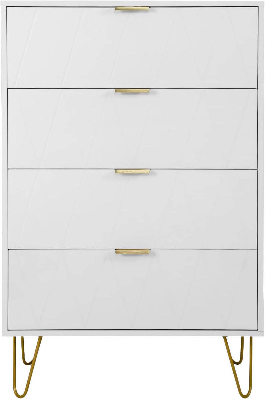 White 4 Drawer Tall Dresser with Metal Legs C25068