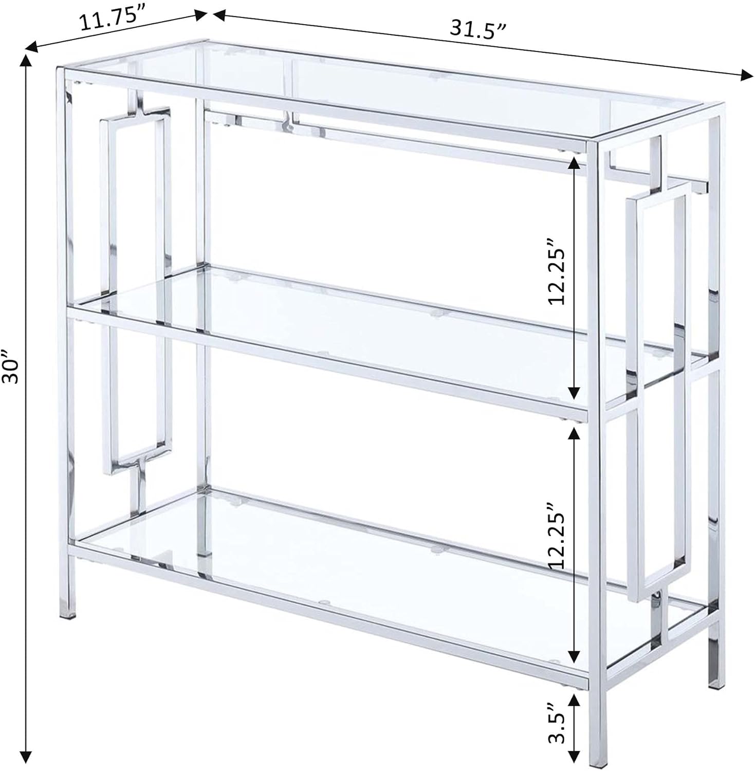 3-Tier Bookcase with Clear Glass and Chrome Frame X8253