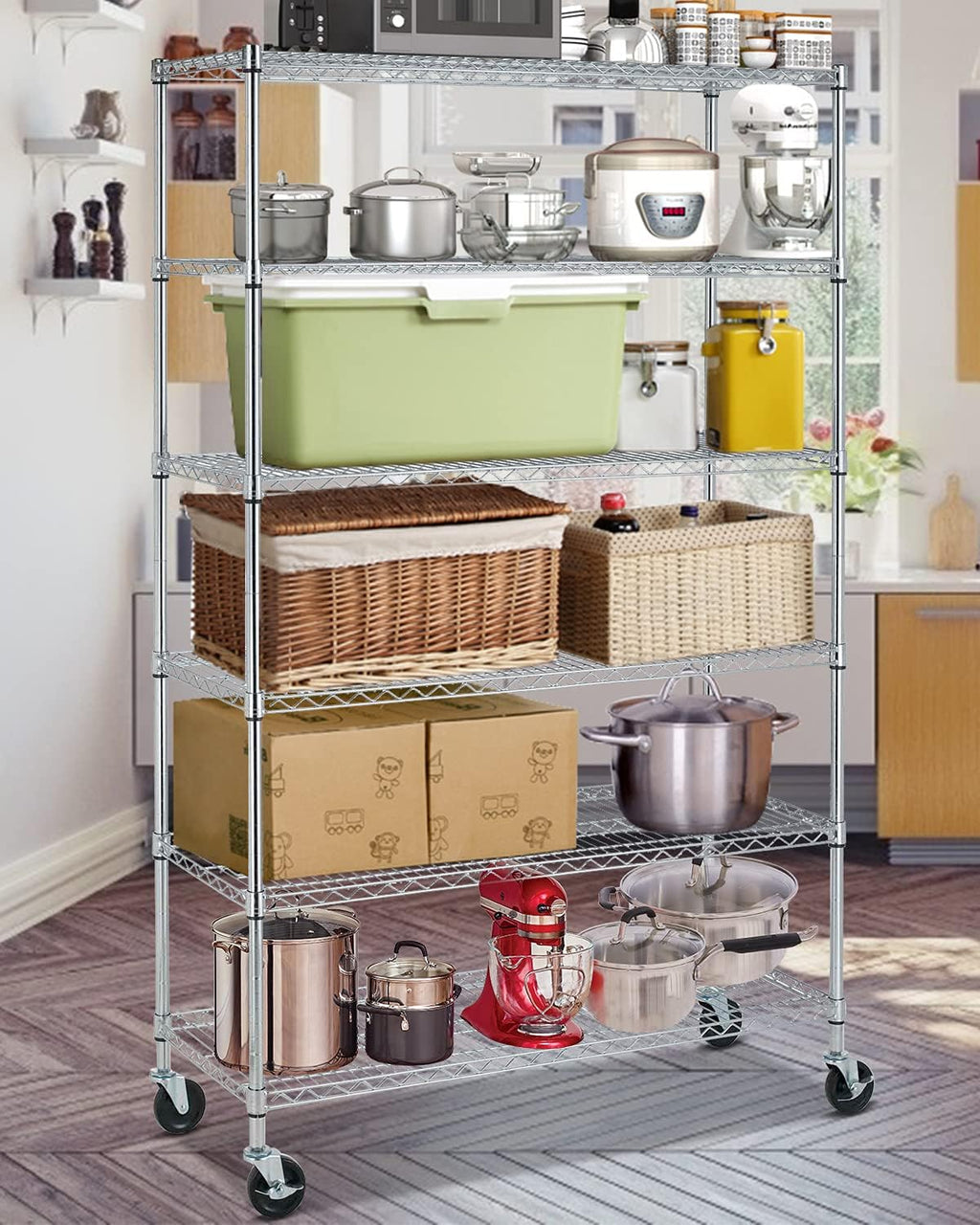 6 Tier Heavy Duty NSF Metal Shelving with Wheels F2880