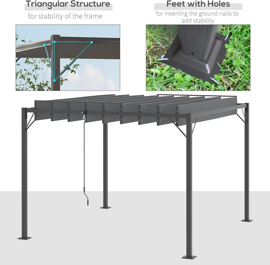 10' x 10' Outdoor Louvered Pergola Patio Aluminum Gazebo Canopy with Adjustable Roof Sun Shade, Grey S924