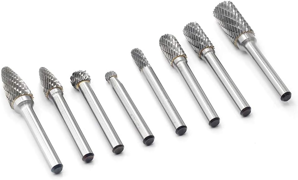 Carbide Burr Set with 1/4'' Shank 8pcs Double Cut Solid Carbide Rotary Burr Set C137436