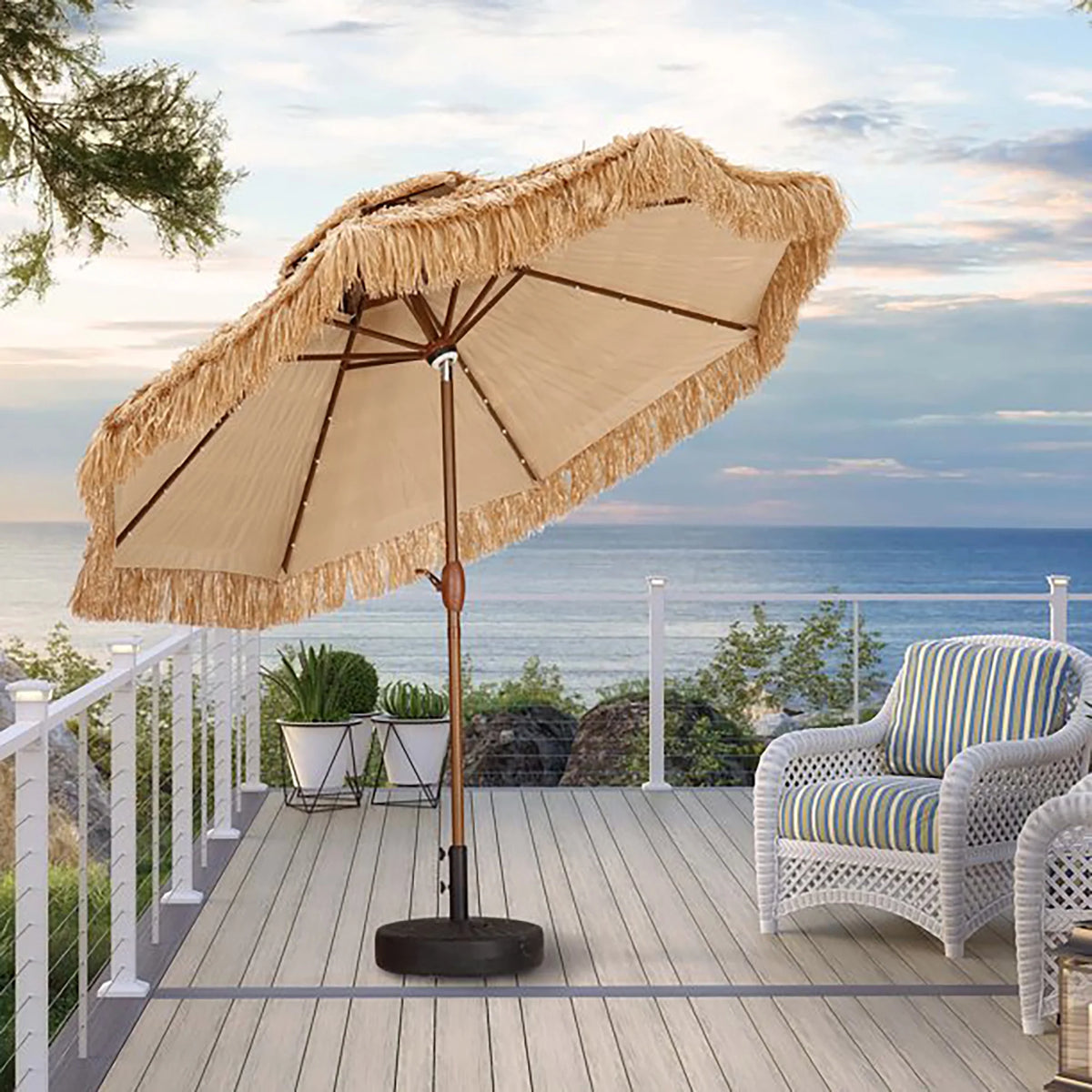 9FT Double Tiers Solar LED Thatched Tiki Umbrella M5984