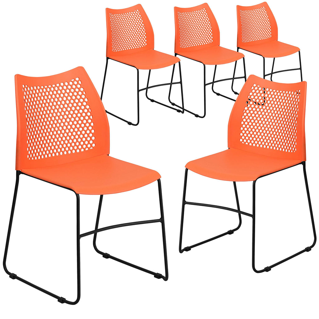 Orange Sled Base Stack Chair with Air-Vent Back H764527