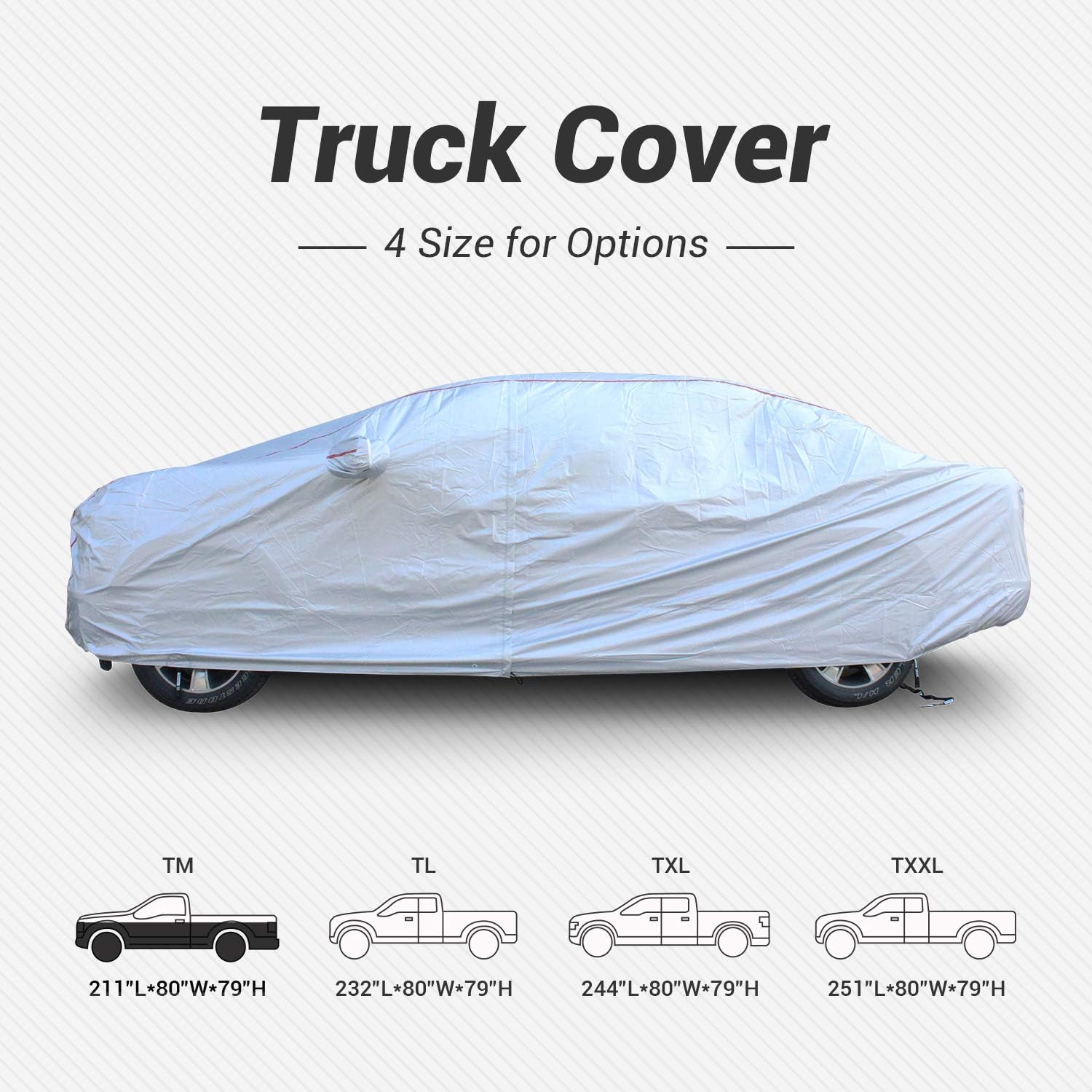 Hard Shell Truck Car Cover Waterproof UV-Proof Windproof Zipper Design with Straps Buckle Full Size Truck Length Up to 212" Pack of 2 K2678