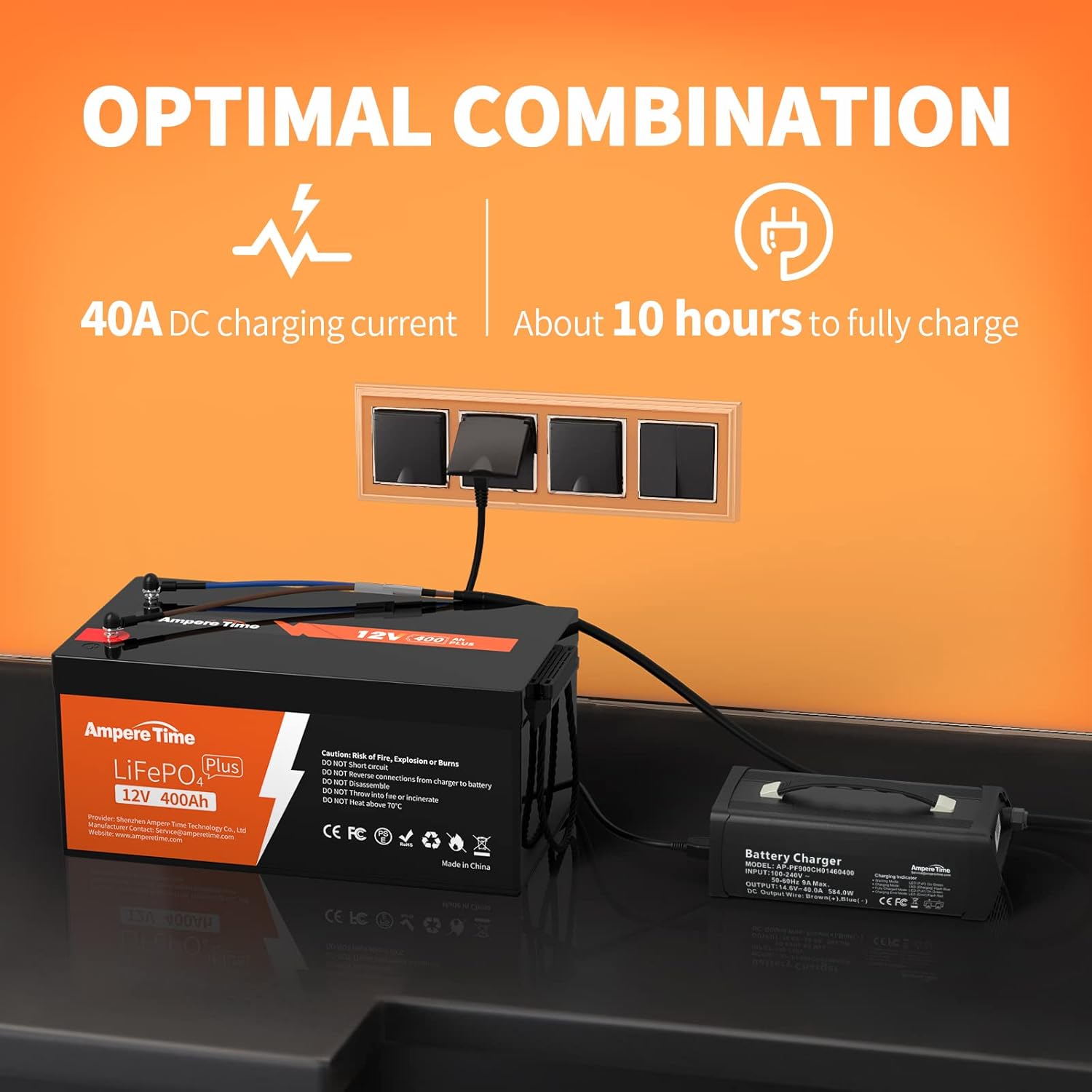 12V 400Ah LiFePO4 Battery with 250A BMS and 14.6V 40A Charger J7218
