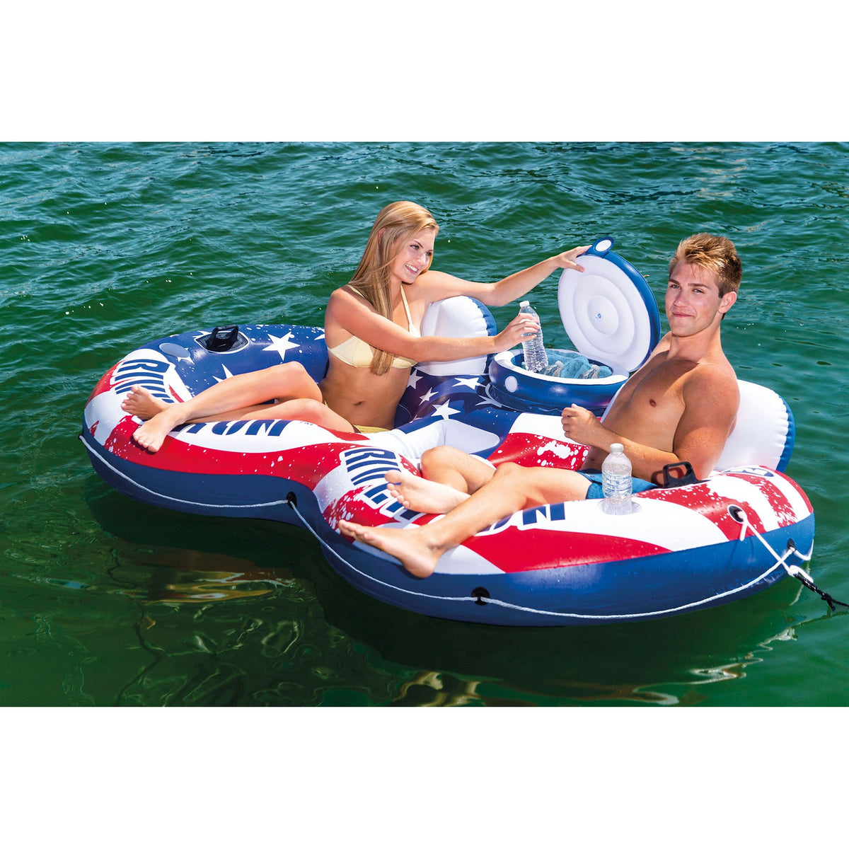 American Flag 2 Person Pool Tube with Cooler M550