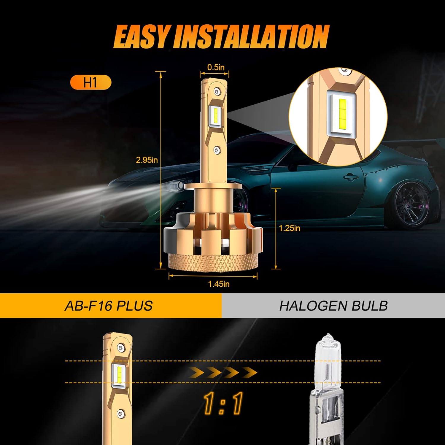 H1 LED Light Bulbs, 70W 7000lm Per Pair, 6000K Cool White, Pack of 2 B69287