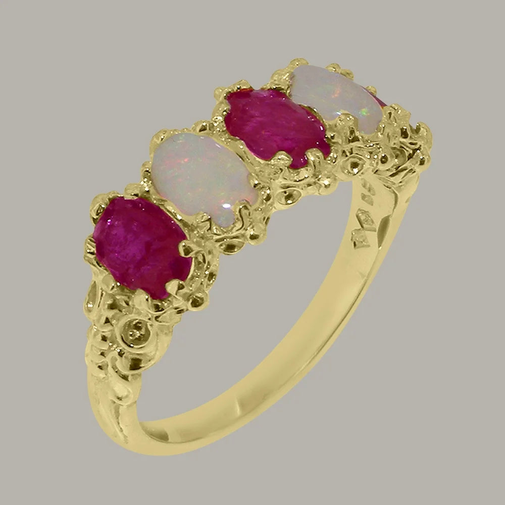 18k Yellow Gold Natural Ruby & Opal Eternity Ring K870