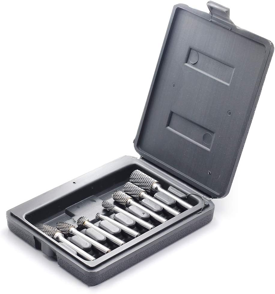 Carbide Burr Set with 1/4'' Shank 8pcs Double Cut Solid Carbide Rotary Burr Set C137436
