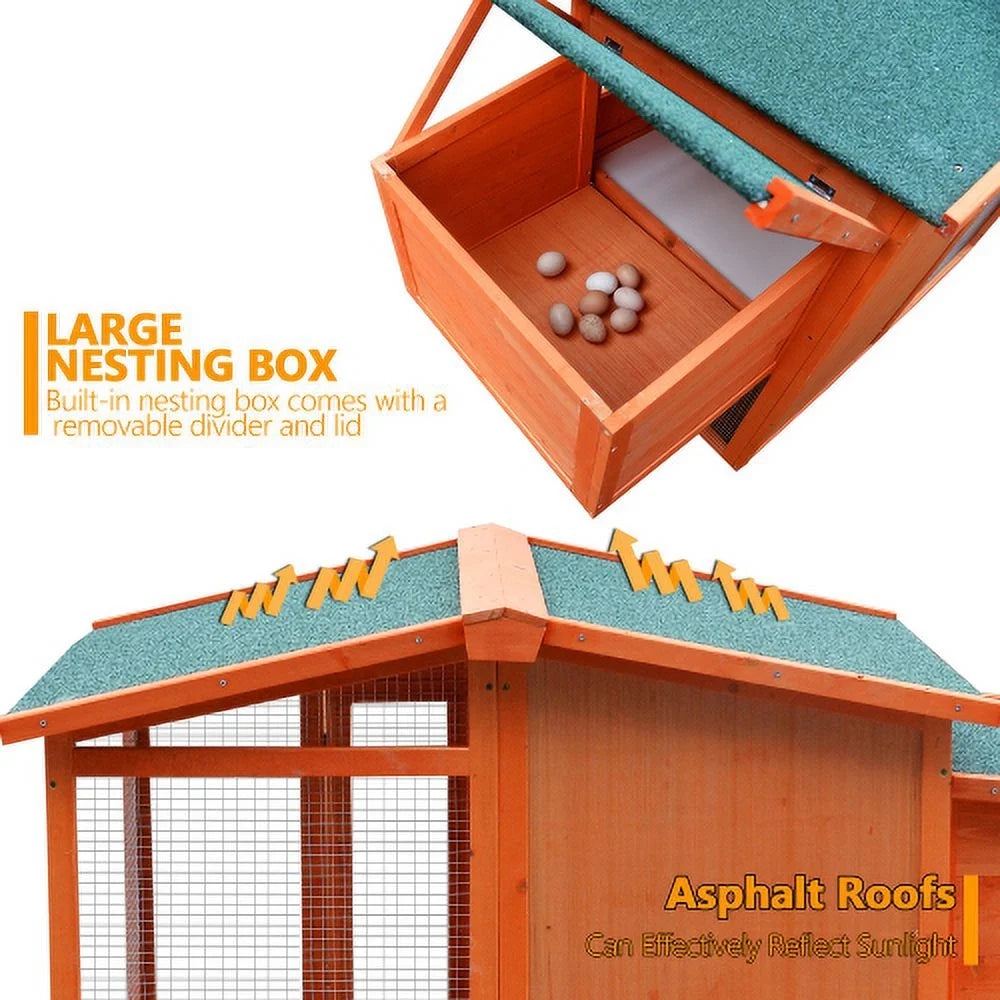 Large Wooden Chicken Coop with Nest Box H398