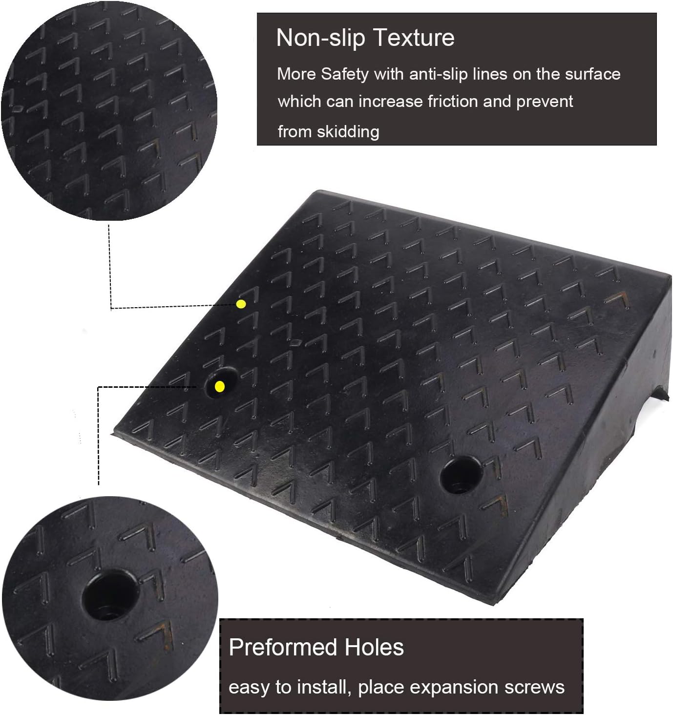 5.9'' Rise Rubber Curb Ramp 10 Tons Car Slope Ramp 5.9 x 15.7 x 18.7in P5795