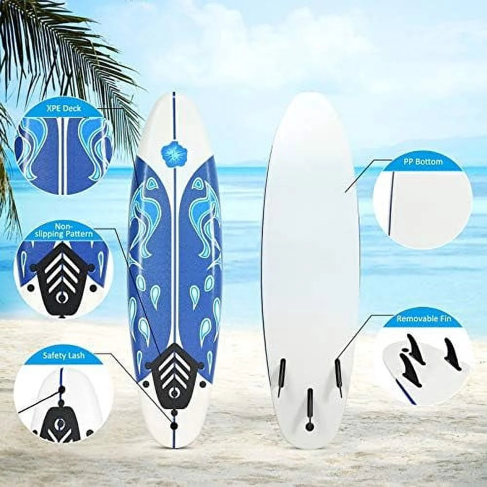 Non-Slip Surfing Board With Removable Fins & Leash O49678
